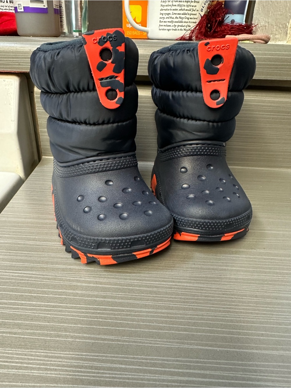 CROCS Navy and Orange Kids' Puffer Winter Clogs